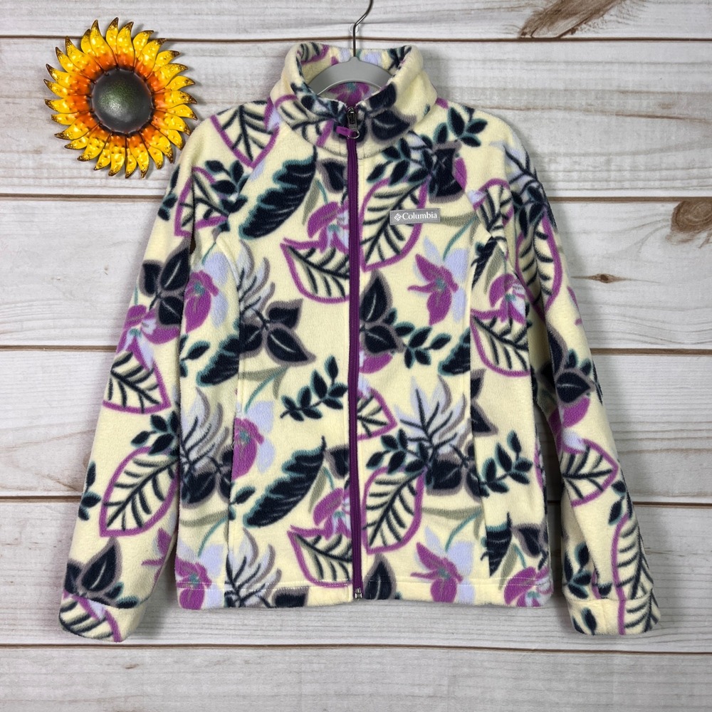 Columbia Kids Benton Springs Fleece Jacket Floral Leaf Print Full Zip